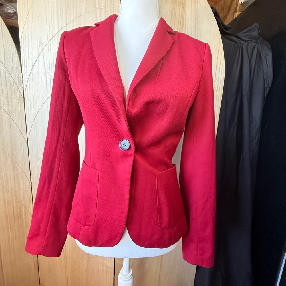 Forever 21 Blazer Women Size 4 Red Single Button Pinstripe Lining Career Office